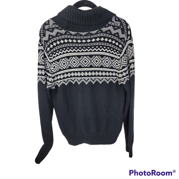 Lauren Ralph Lauren Black Shawl Collar Sweater Women’s Medium Fair Isle - Picture 2 of 5